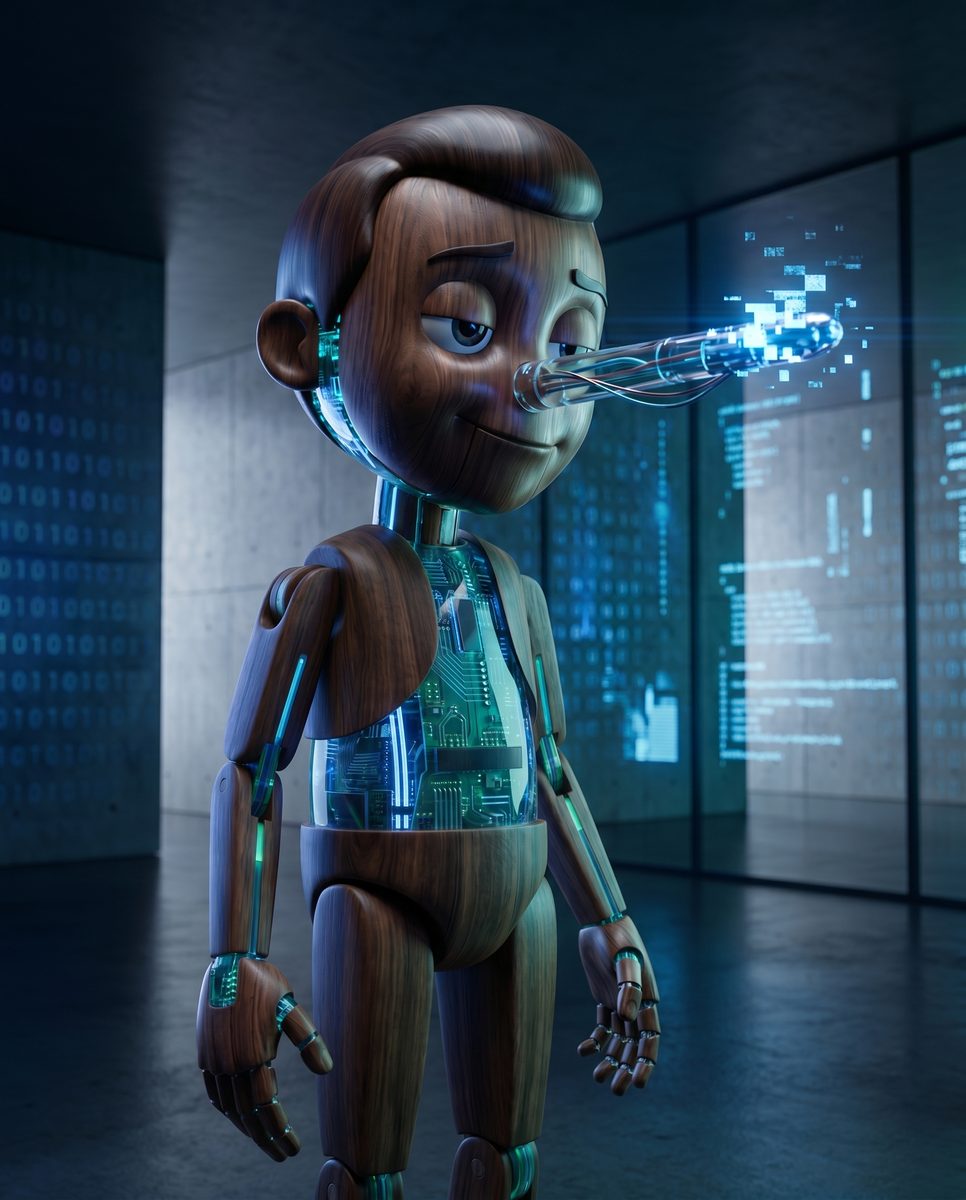 Pinocchio-Robot als Symbol fuer halluzinierende KI
