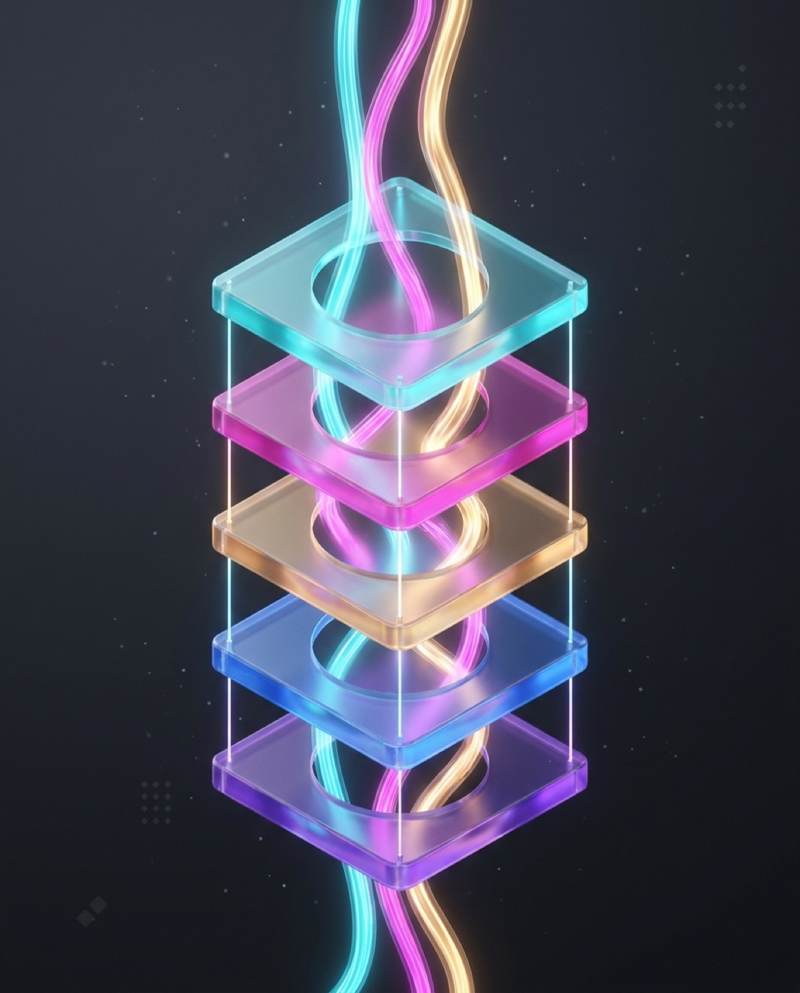 Visualisierung des geschichteten Triple-AI-Stacks mit drei KI-Strömen